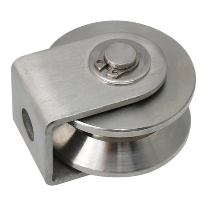 BQLZR 5.3x4.8x3.8cm Silver 201 Stainless Steel V Type Large Fixed Pulley Industrial Heavy Duty Pulley for Lifting Guide Wheel