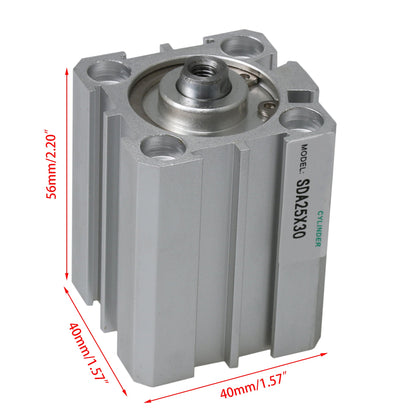 BQLZR 4x4x5.6cm Silver Aluminum Alloy Pneumatic Air Cylinder SDA25x30 25mm Bore 30mm Stroke for Automatic Control System