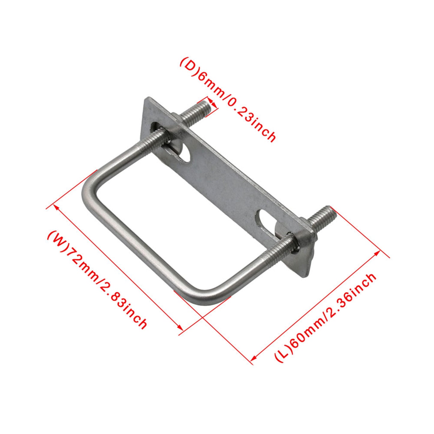 BQLZR 60mm Inner Width Silver Stainless Steel M6 Thread U Shape Bolt with Rectangle Plate Nuts and Washers for Pipe Fasterning