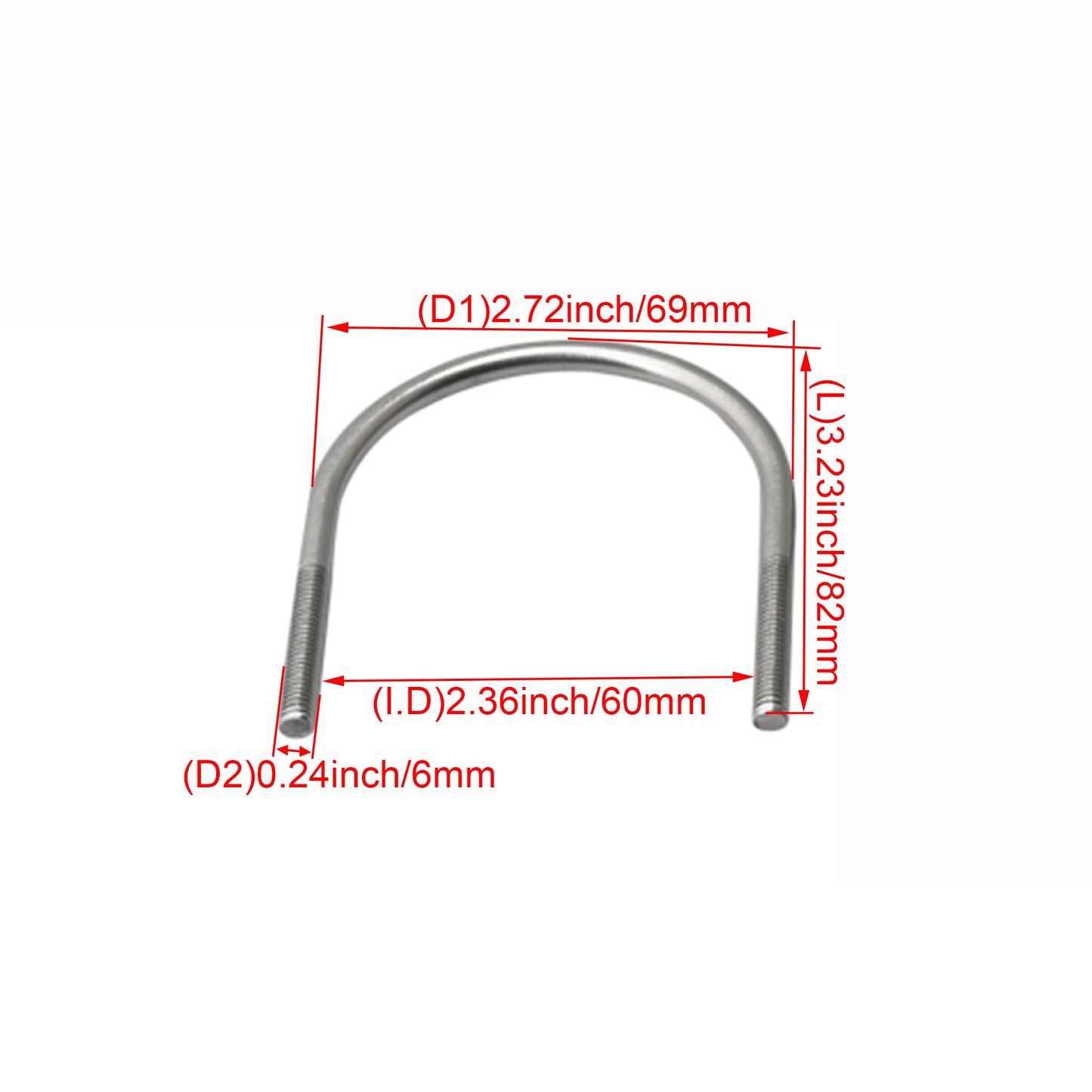 BQLZR Silver ID 60mm M6 U Bolt U Bend Suitable for Automotive Home Industrial Applications Fastening Fixing Pack of 5