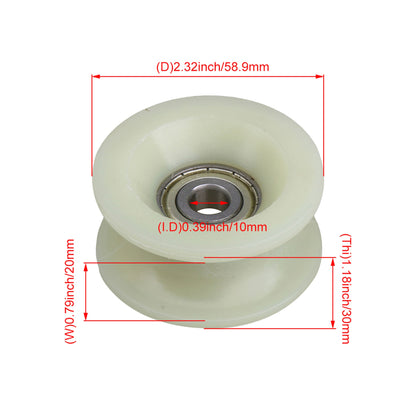BQLZR 10x58.9x30mm U-Shape Groove Nylon Plastic Guide Pulley 6200 Ball Bearings Wheel