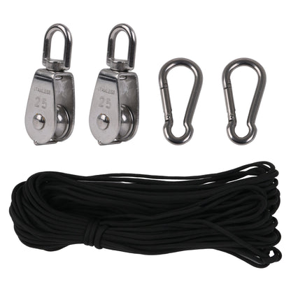 BQLZR Stainless Steel Swivel Pulley Blocks M25 with Nylon Rope & Snap Hook Pack of 5