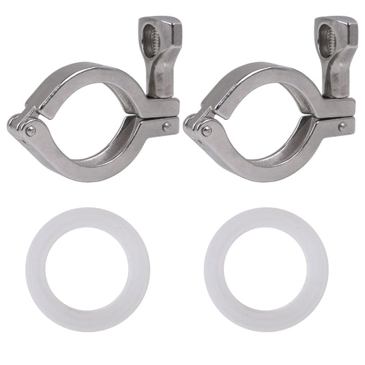 BQLZR Stainless Steel 304 Single Pin Tri Clamp for 1.5inch Tube with Gasket Pack of 2
