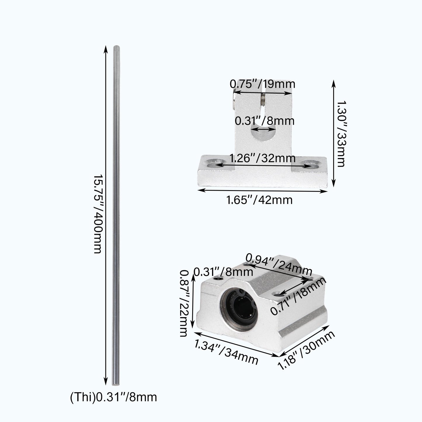 BQLZR Linear Ball Bearing Set w/ 8x400mm Shaft Optical Axis for 3D Printer Pack of 4