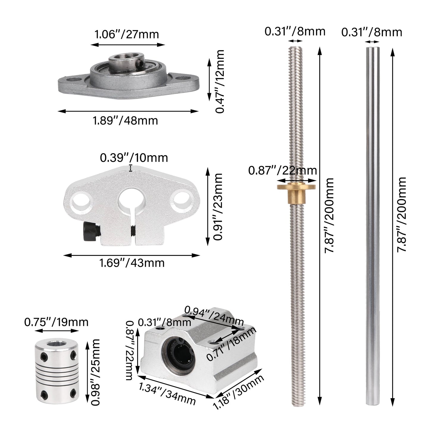 BQLZR Metal Dual Rail Screw Rod Set Rail Shaft Support Optical Axis for 3D Printers