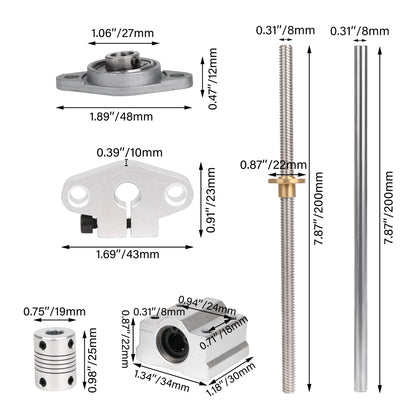 BQLZR Metal Dual Rail Screw Rod Set Rail Shaft Support Optical Axis for 3D Printers
