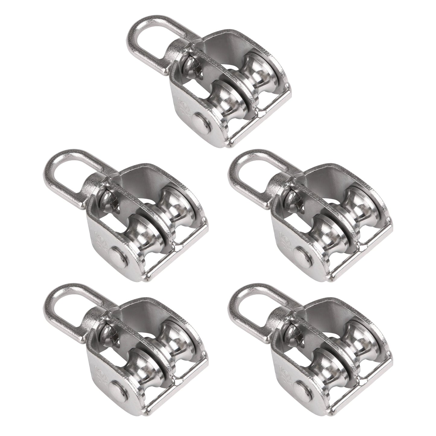 BQLZR Stainless Steel Double Pulley Block M15 Lifting Wheel 15mm Dia Silver Pack of 5