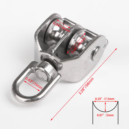 BQLZR Stainless Steel Double Pulley Block M15 Lifting Wheel 15mm Dia Silver Pack of 5