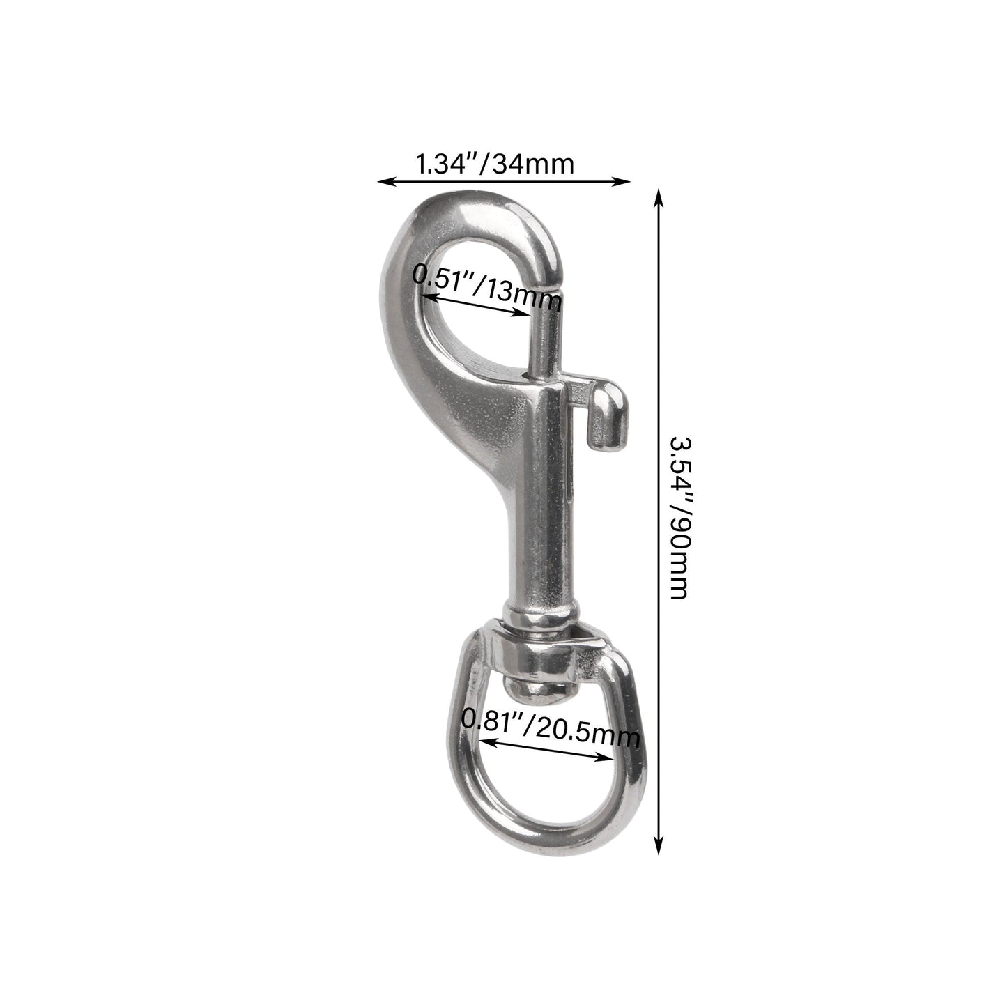 BQLZR Single Swivel Snaps Hooks 90mm Silver Stainless Steel for DIY Project Pack of 20