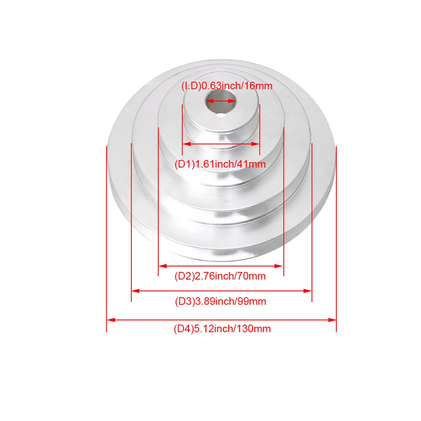 BQLZR Aluminum 4 Step A Type Belt Pulley with 16mm Bore 41-130mm OD Pack of 2